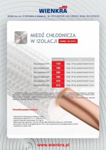 Miedź chłodnicza w izolacji - promocja ważna do wyczerpania zapasów, WIENKRA