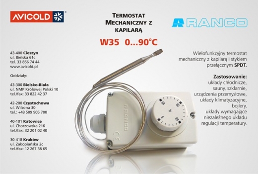 Termostat mechaniczny z kapilarą RANCO - AVICOLD