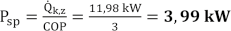 COP – współczynnik wydajności grzewczej sprężarkowej pompy ciepła [-].